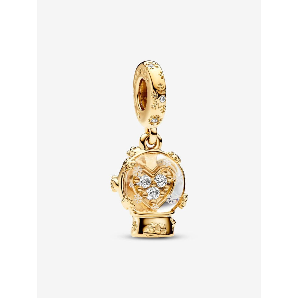 Pandora 14K Gold Plated Heart Snowflake Snow Globe Dangle Charm Image 1
