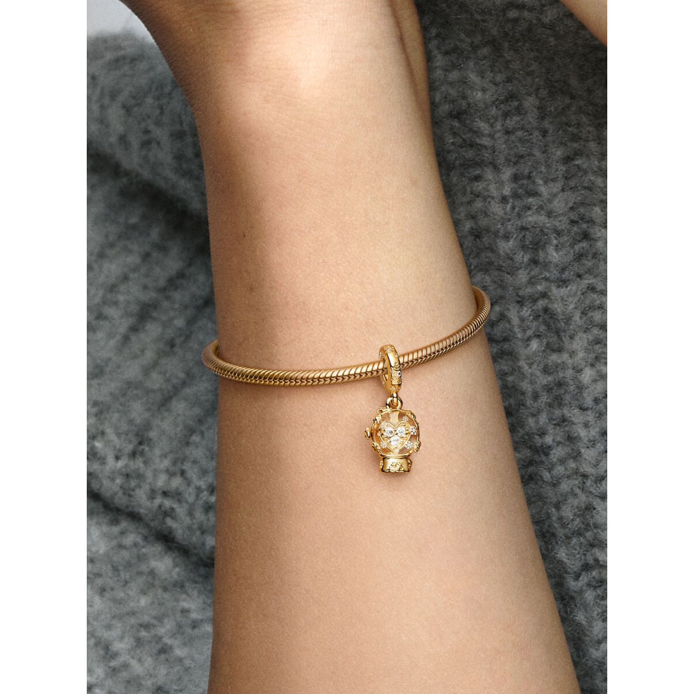 Pandora 14K Gold Plated Heart Snowflake Snow Globe Dangle Charm Image 2