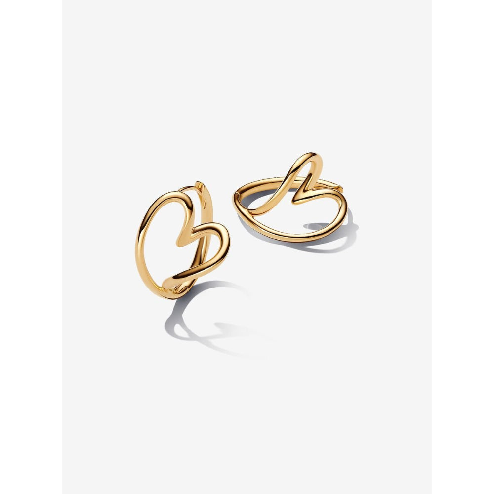 Pandora 14K Gold Plated Organically Shaped Heart Hoop Earrings Image 1