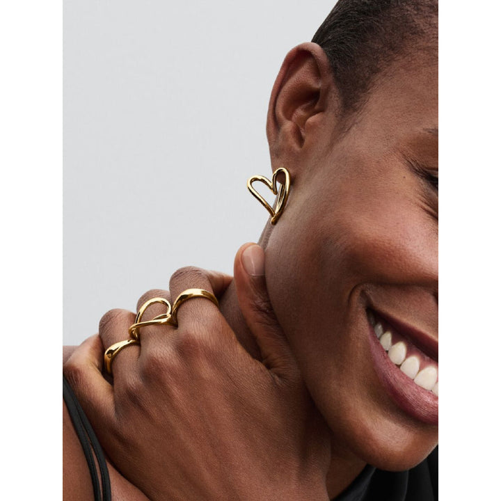 Pandora 14K Gold Plated Organically Shaped Heart Hoop Earrings Image 3