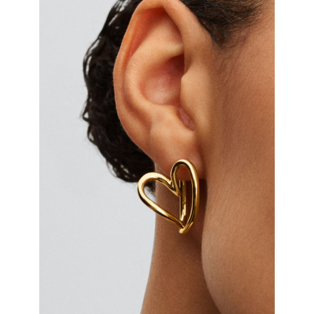 Pandora 14K Gold Plated Organically Shaped Heart Hoop Earrings Image 2