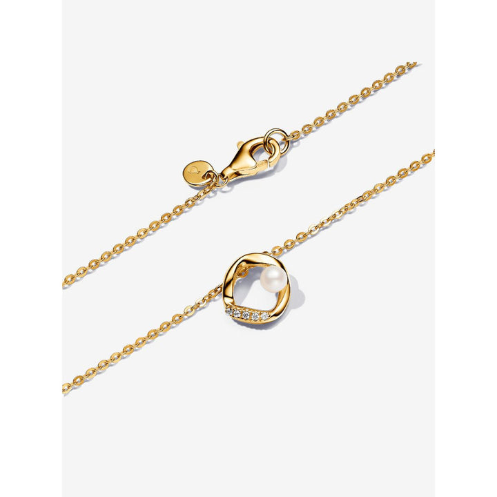 Pandora 14K Gold Plated Organically Shaped Pave Circle & Treated Freshwater Cultured Pearl Collier Necklace Image 3