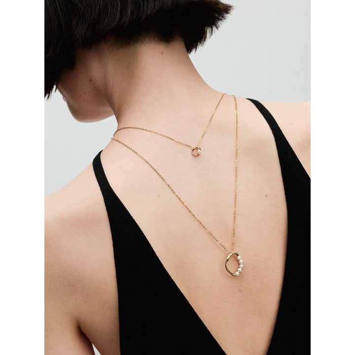 Pandora 14K Gold Plated Organically Shaped Pave Circle & Treated Freshwater Cultured Pearl Collier Necklace Image 2