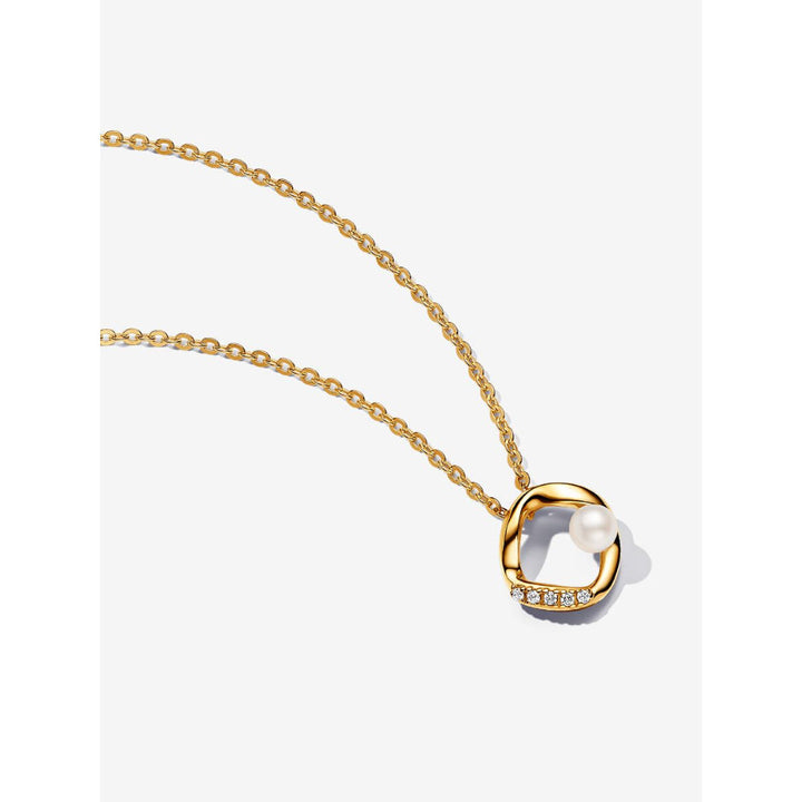 Pandora 14K Gold Plated Organically Shaped Pave Circle & Treated Freshwater Cultured Pearl Collier Necklace Image 1