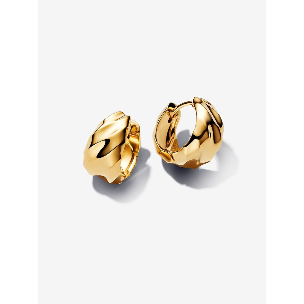 Pandora 14K Gold Plated Rippled Hoop Earrings Image 1