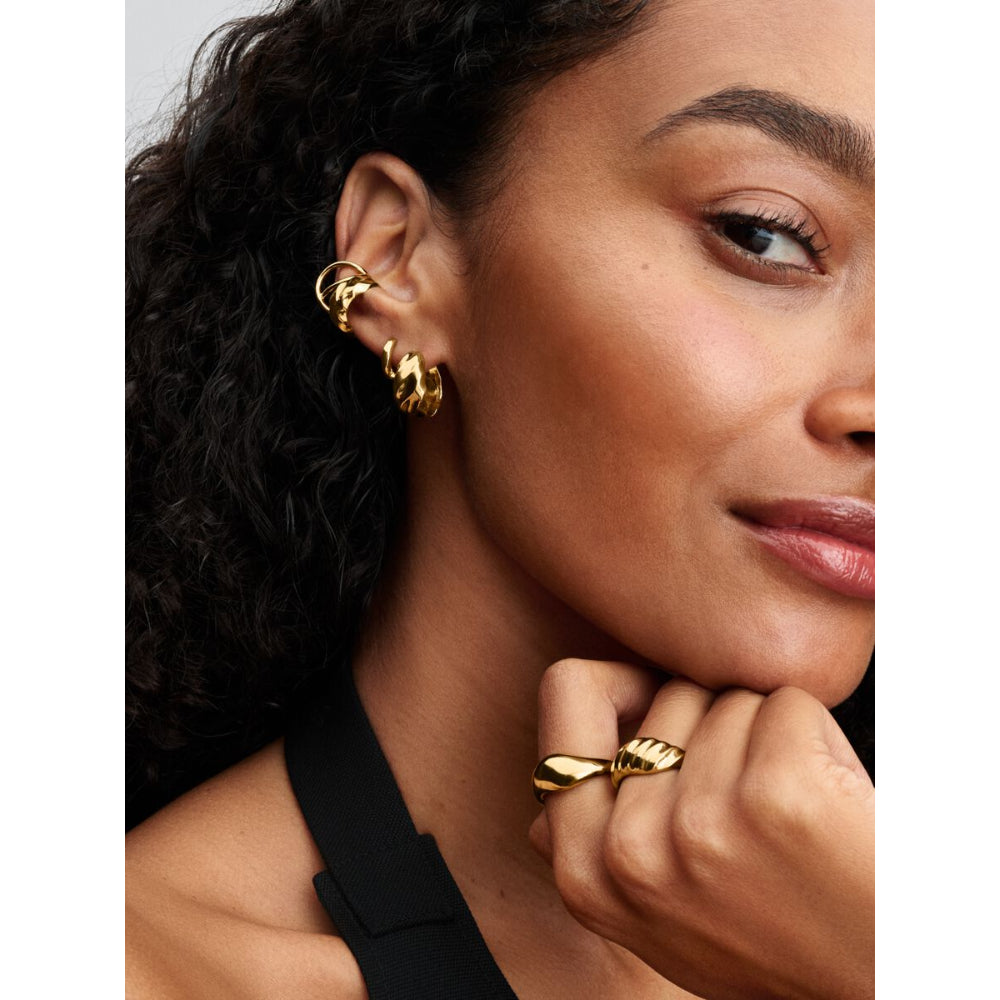 Pandora 14K Gold Plated Rippled Hoop Earrings Image 4