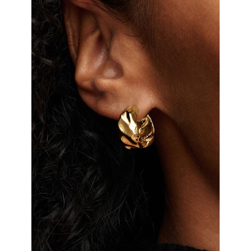 Pandora 14K Gold Plated Rippled Hoop Earrings Image 2