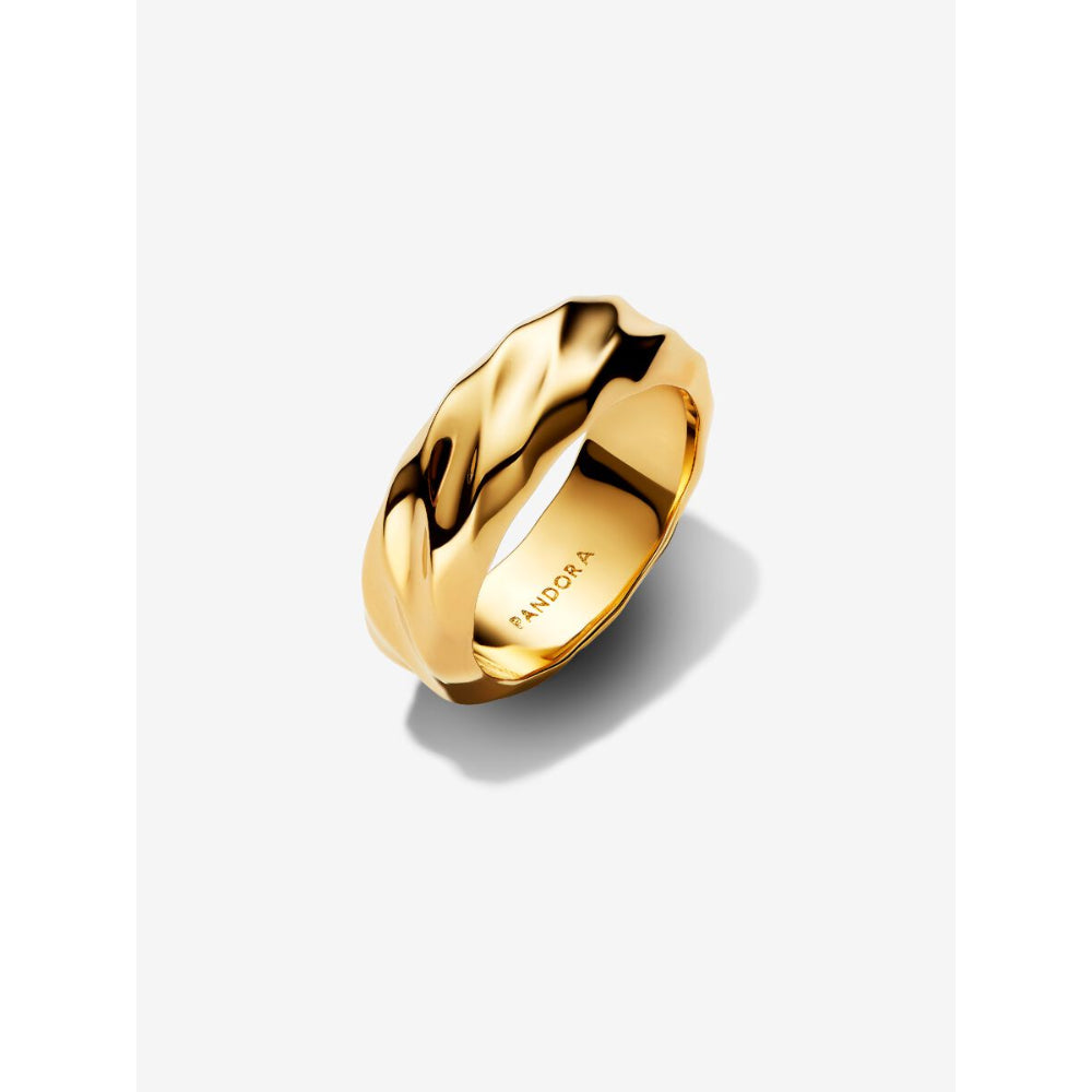 Pandora 14K Gold Plated Rippled Wide Band Ring Image 1
