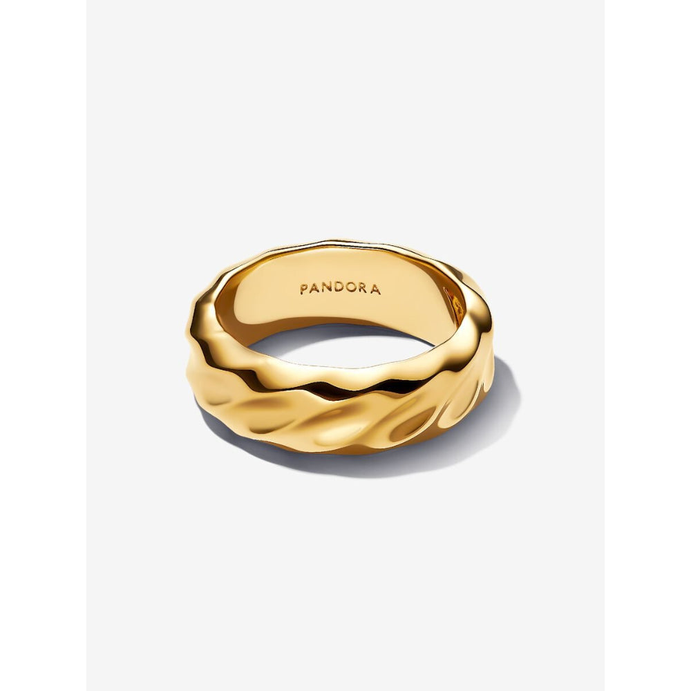Pandora 14K Gold Plated Rippled Wide Band Ring Image 5