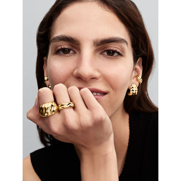 Pandora 14K Gold Plated Rippled Wide Band Ring Image 3