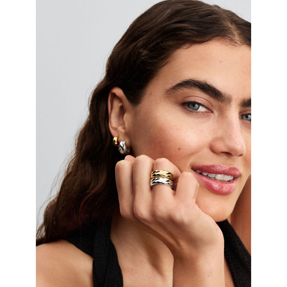Pandora 14K Gold Plated Rippled Wide Band Ring Image 4