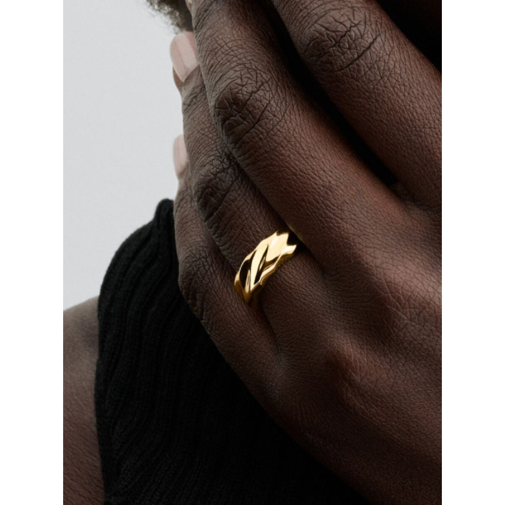 Pandora 14K Gold Plated Rippled Wide Band Ring Image 2
