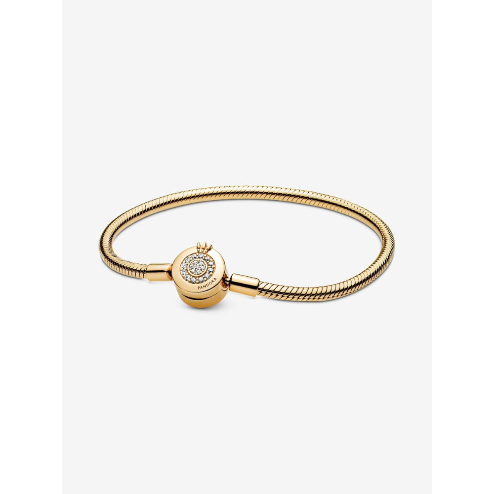 Pandora 14K Gold Plated Sparkling Crown O Snake Chain Bracelet Image 1