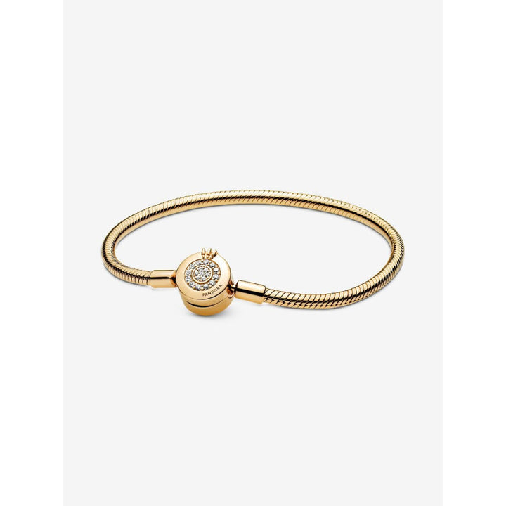 Pandora 14K Gold Plated Sparkling Crown O Snake Chain Bracelet Image 1