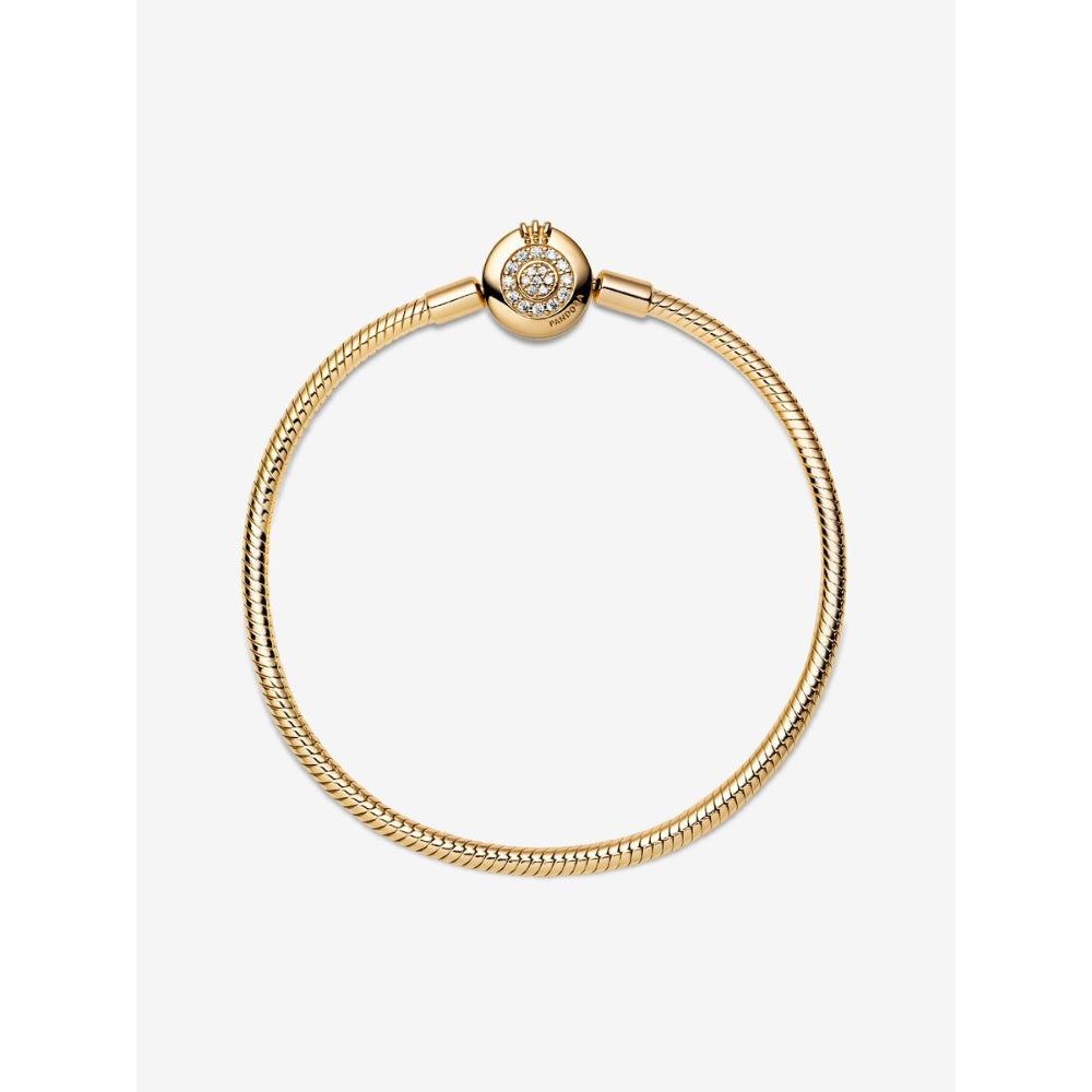 Pandora 14K Gold Plated Sparkling Crown O Snake Chain Bracelet Image 5