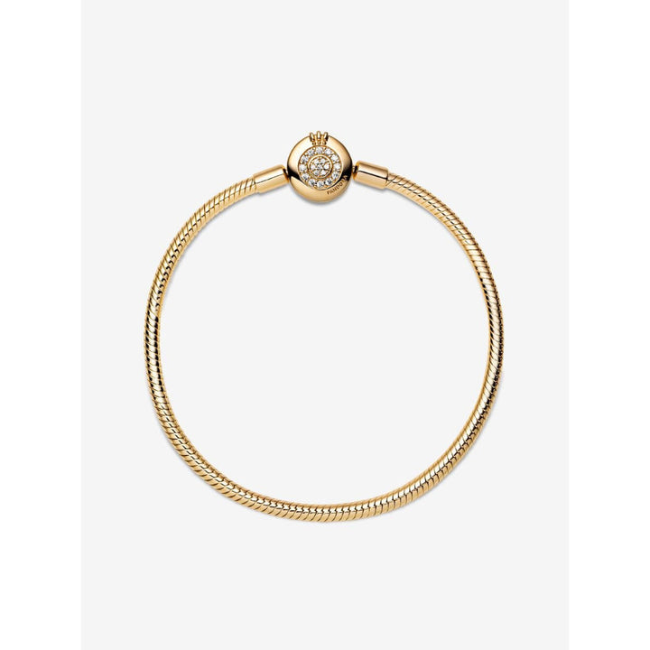 Pandora 14K Gold Plated Sparkling Crown O Snake Chain Bracelet Image 5