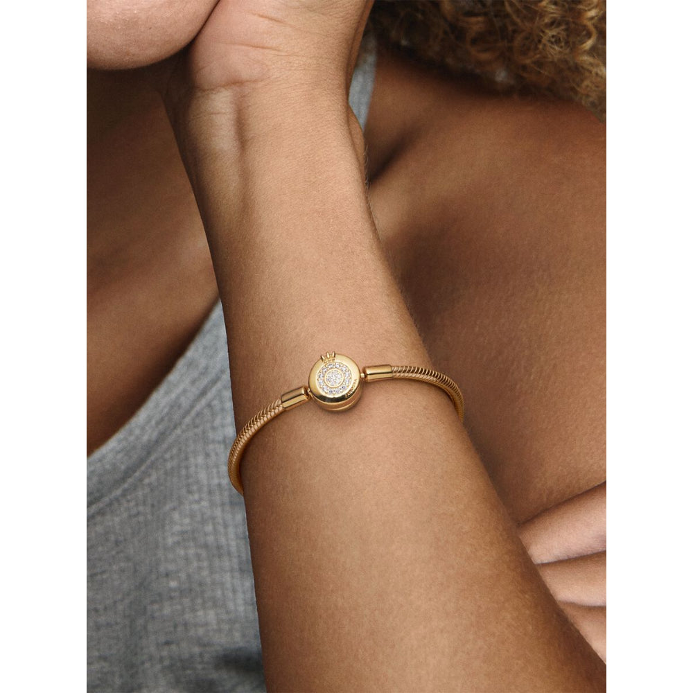 Pandora 14K Gold Plated Sparkling Crown O Snake Chain Bracelet Image 2
