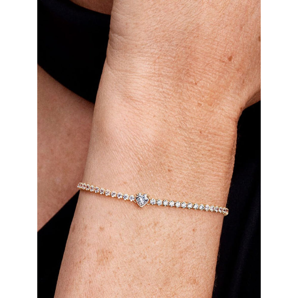 Pandora 14K Gold Plated Sparkling Heart Tennis Bracelet Image 2