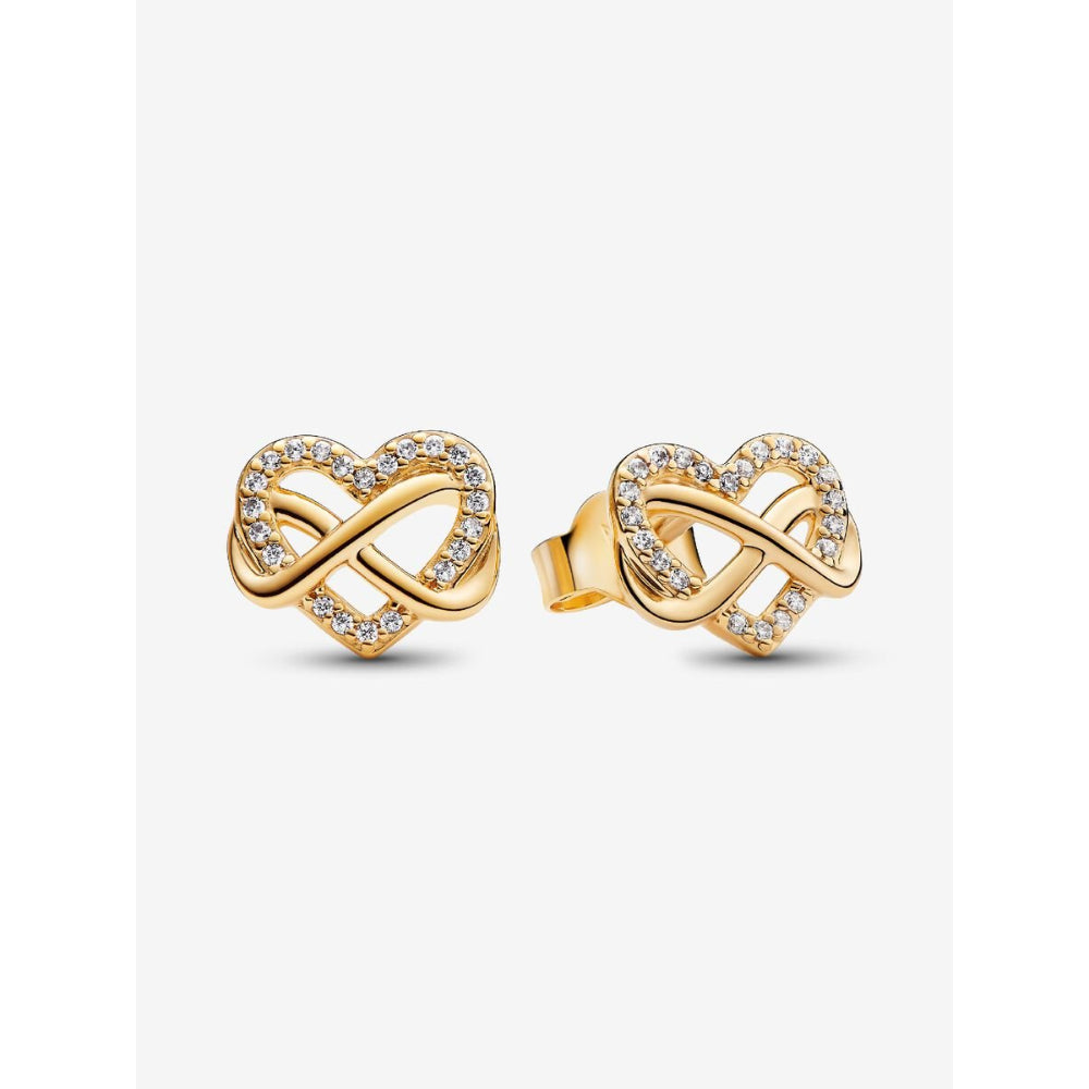 Pandora 14K Gold Plated Sparkling Infinity Heart Stud Earrings Image 1