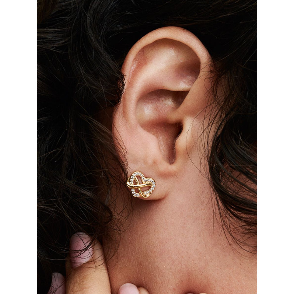 Pandora 14K Gold Plated Sparkling Infinity Heart Stud Earrings Image 2