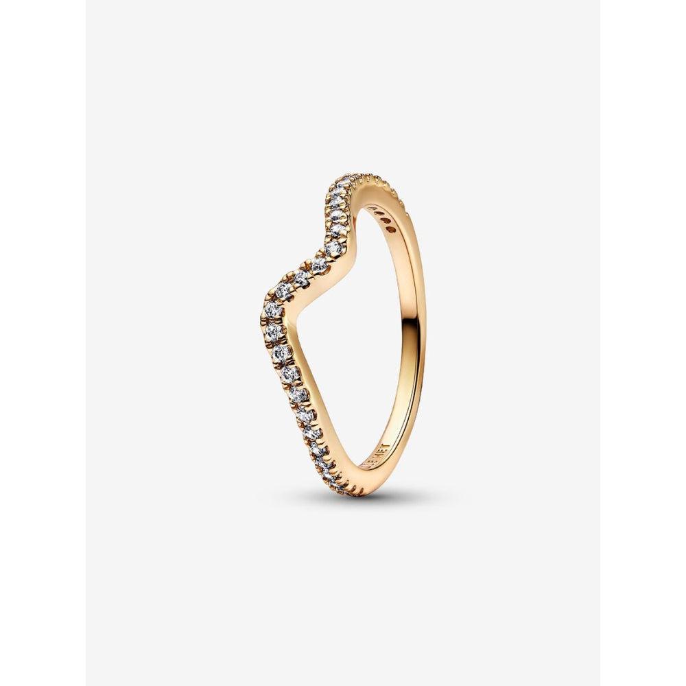 Pandora 14K Gold Plated Sparkling Wave Ring Image 1