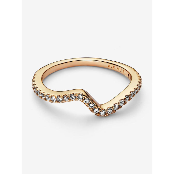 Pandora 14K Gold Plated Sparkling Wave Ring Image 6