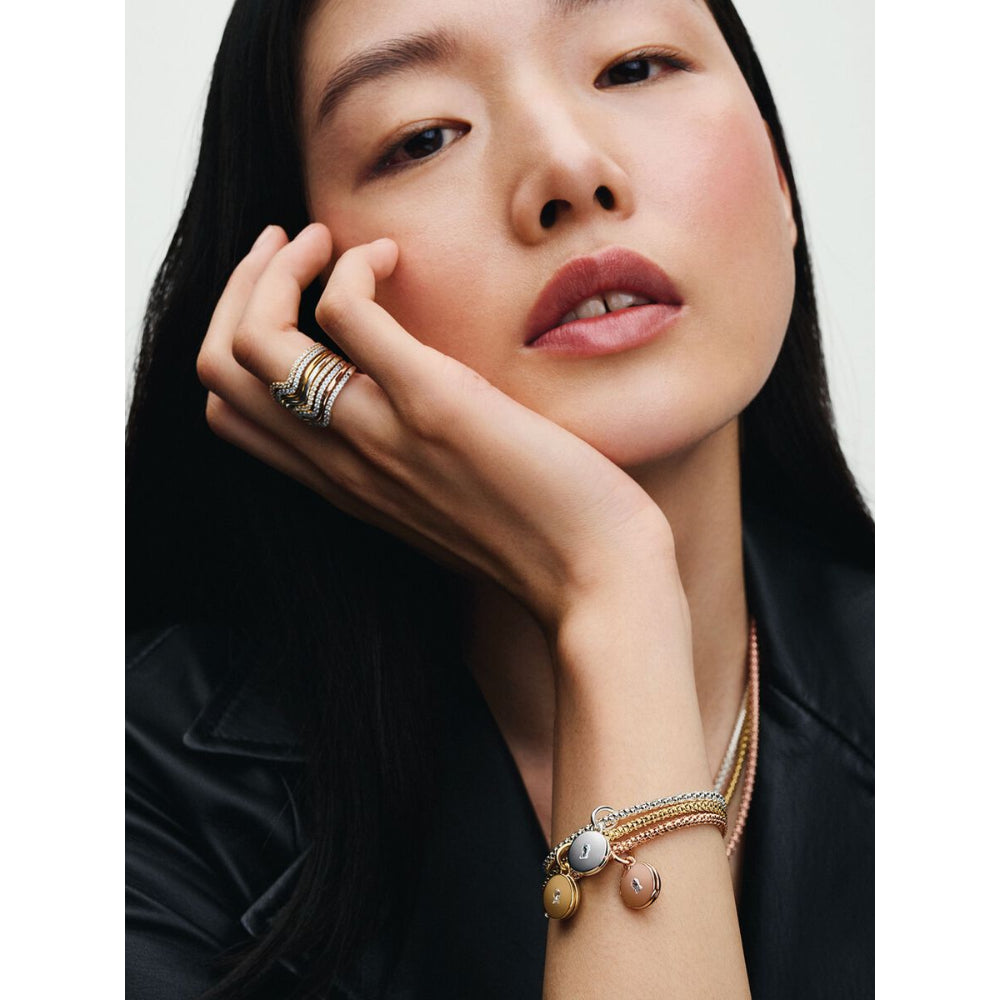 Pandora 14K Gold Plated Sparkling Wave Ring Image 5
