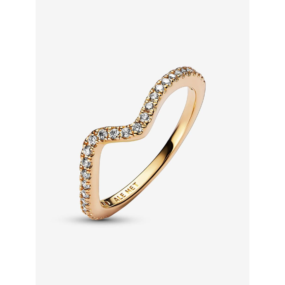 Pandora 14K Gold Plated Sparkling Wave Ring Image 7