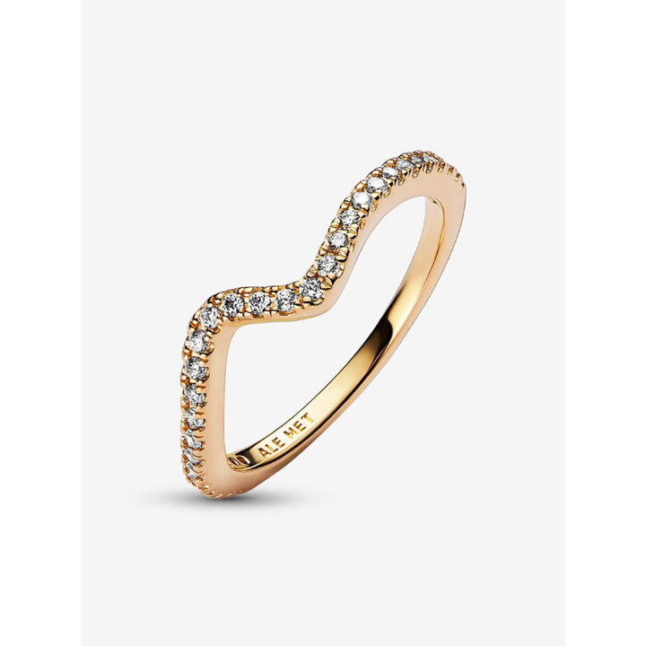 Pandora 14K Gold Plated Sparkling Wave Ring Image 7