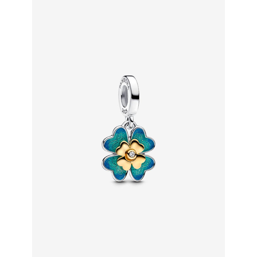 Pandora 14K Gold Plated Sterling Silver 0.009 CT TW Spinnable Four Leaf Clover Lab - Grown Diamond Dangle Charm Image 1