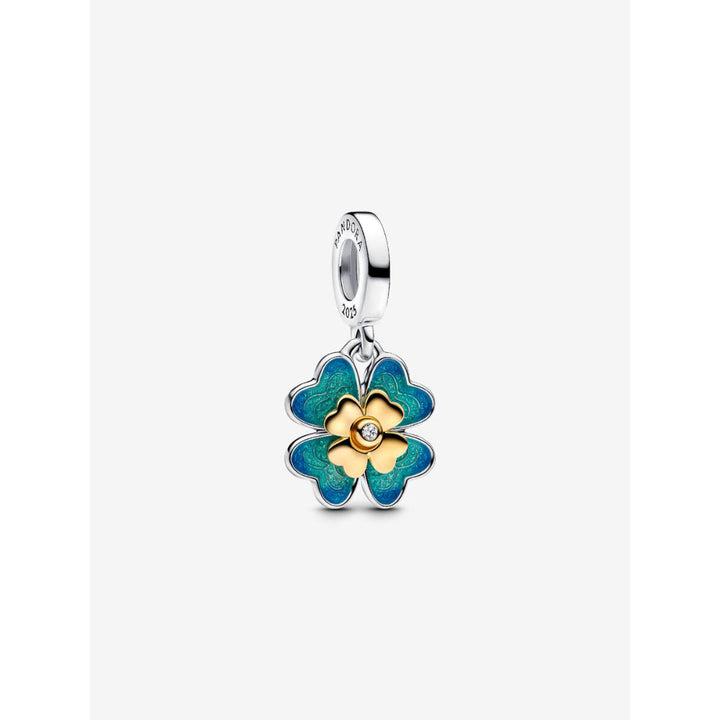 Pandora 14K Gold Plated Sterling Silver 0.009 CT TW Spinnable Four Leaf Clover Lab - Grown Diamond Dangle Charm Image 1