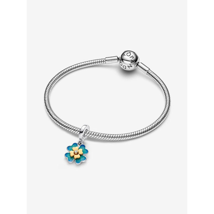 Pandora 14K Gold Plated Sterling Silver 0.009 CT TW Spinnable Four Leaf Clover Lab - Grown Diamond Dangle Charm Image 5