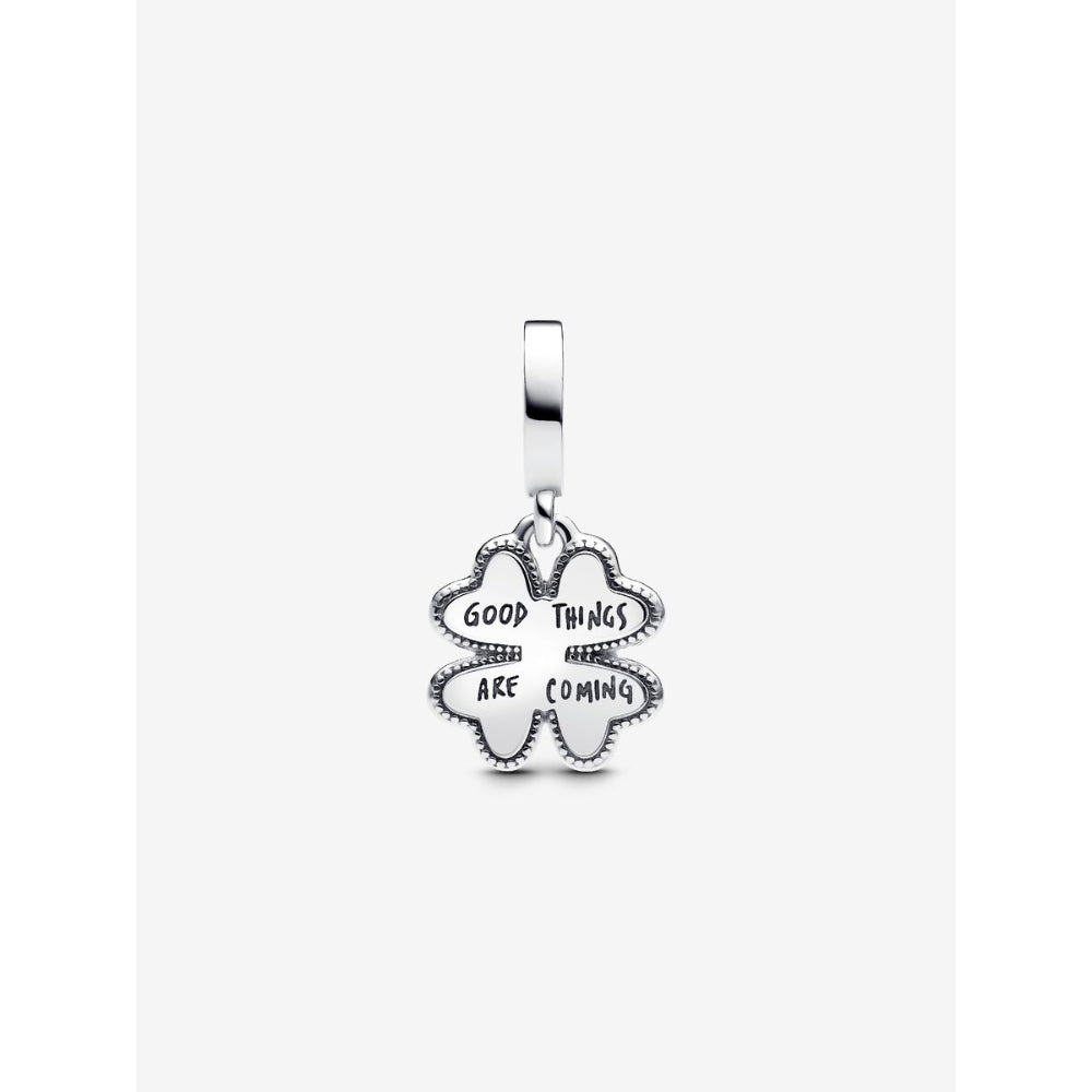 Pandora 14K Gold Plated Sterling Silver 0.009 CT TW Spinnable Four Leaf Clover Lab - Grown Diamond Dangle Charm Image 6