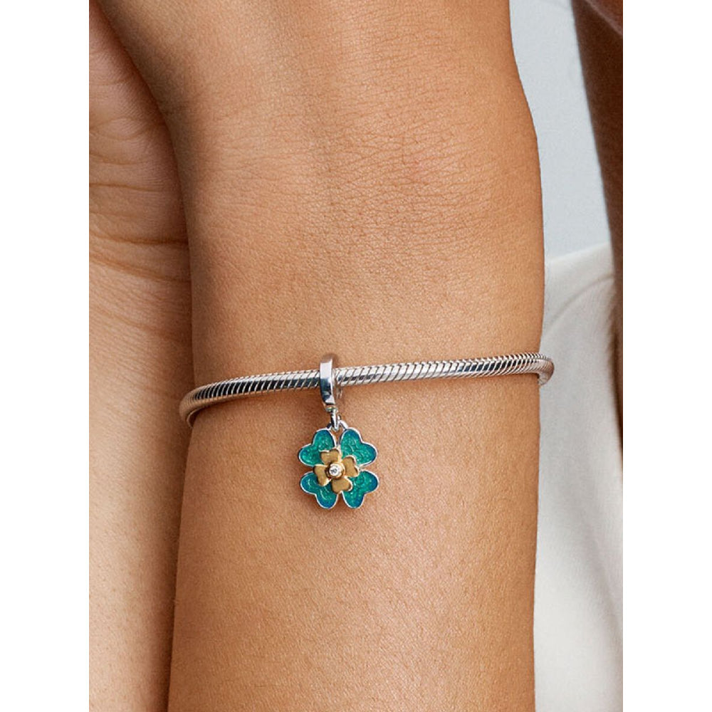 Pandora 14K Gold Plated Sterling Silver 0.009 CT TW Spinnable Four Leaf Clover Lab - Grown Diamond Dangle Charm Image 2