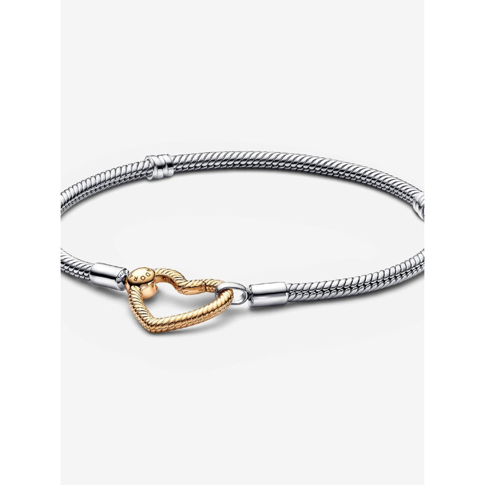 Pandora 14K Gold Plated Sterling Silver Heart Closure Snake Chain Bracelet Image 1