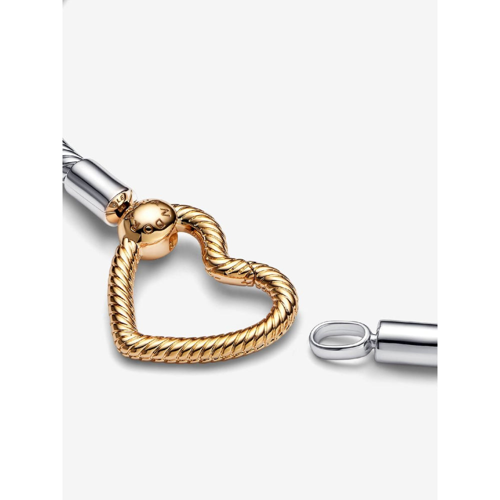 Pandora 14K Gold Plated Sterling Silver Heart Closure Snake Chain Bracelet Image 5