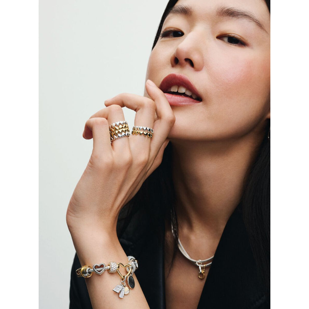 Pandora 14K Gold Plated Sterling Silver Heart Closure Snake Chain Bracelet Image 4