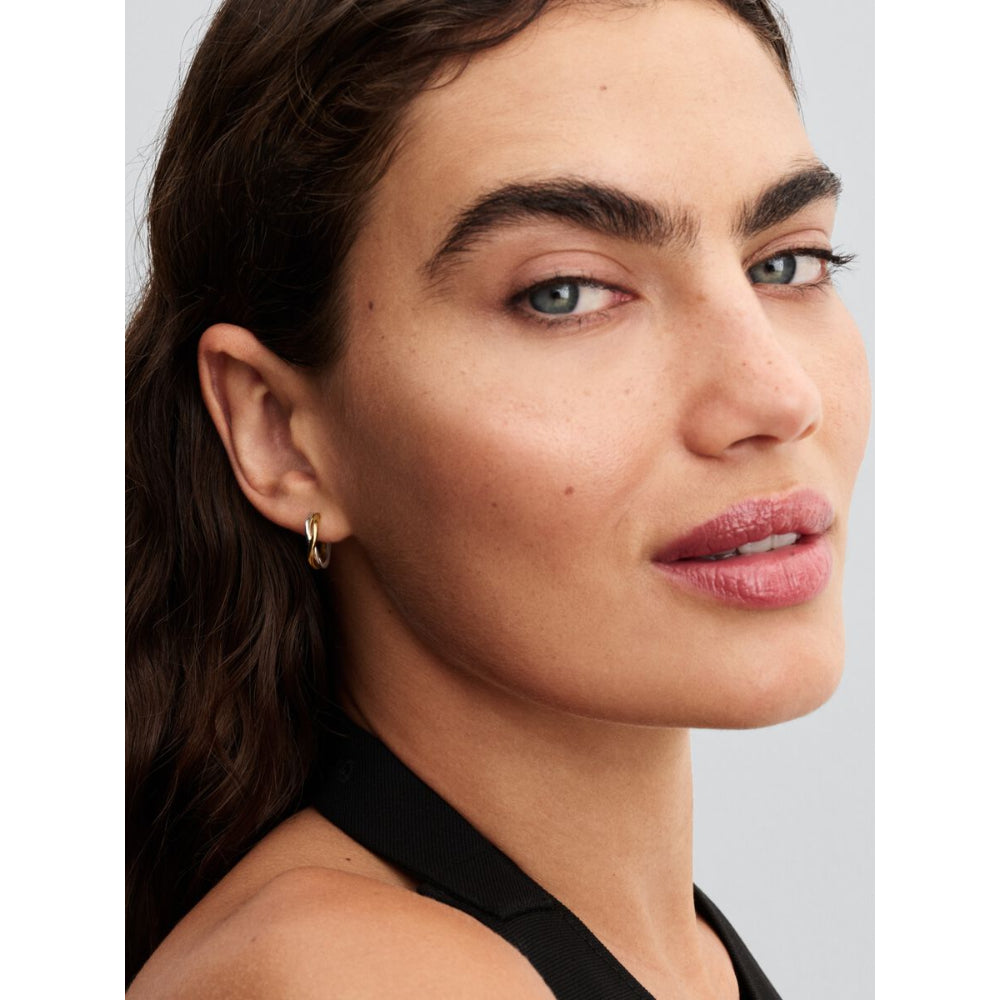 Pandora 14K Gold Plated Sterling Silver Organically Shaped Two - Tone Open Hoop Earrings Image 3