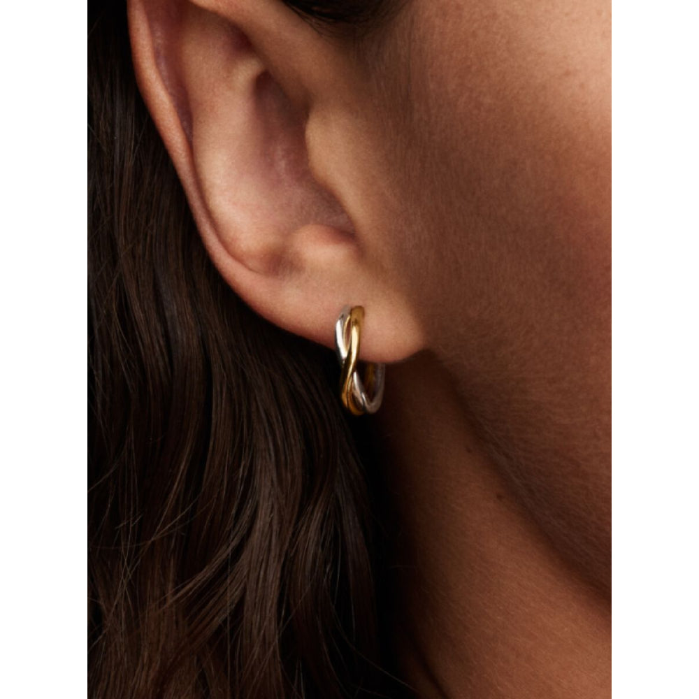 Pandora 14K Gold Plated Sterling Silver Organically Shaped Two - Tone Open Hoop Earrings Image 2