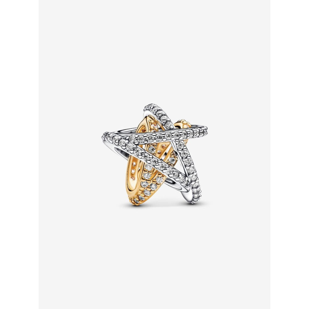 Pandora 14K Gold Plated Sterling Silver Sparkling Crossover Star Charm Image 1