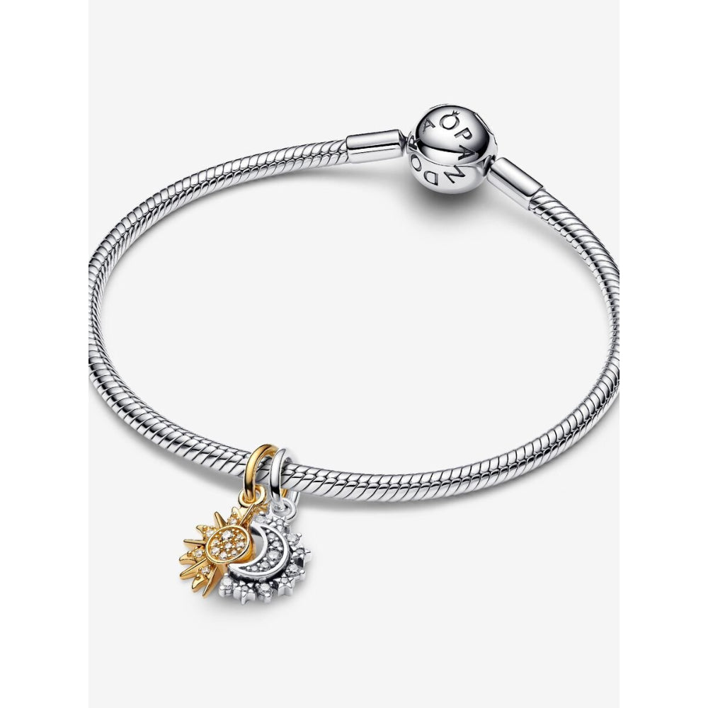 Pandora 14K Gold Plated Sterling Silver Splittable Sun & Moon Dangle Charm Image 5