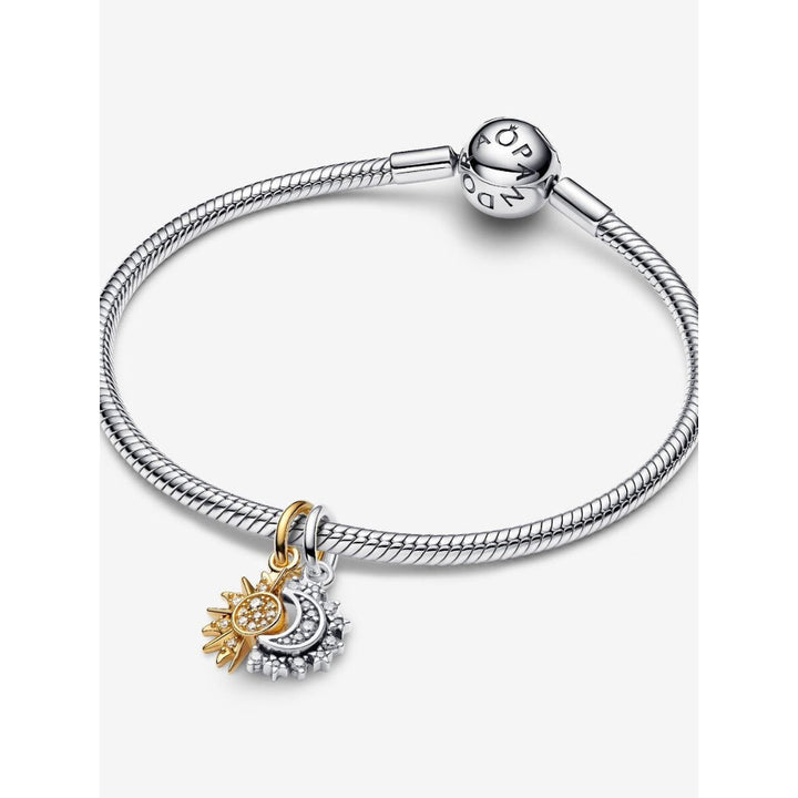 Pandora 14K Gold Plated Sterling Silver Splittable Sun & Moon Dangle Charm Image 5