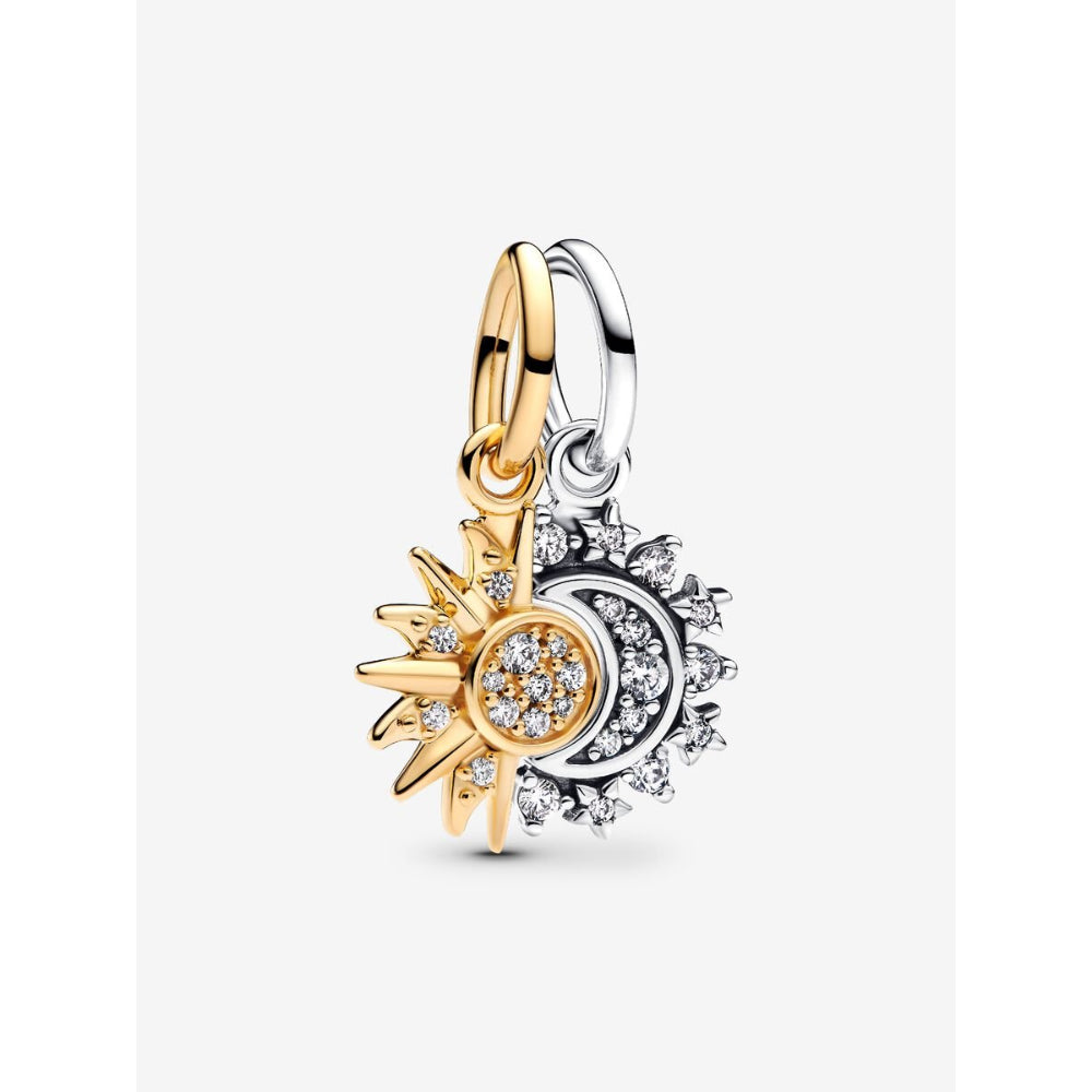 Pandora 14K Gold Plated Sterling Silver Splittable Sun & Moon Dangle Charm Image 1