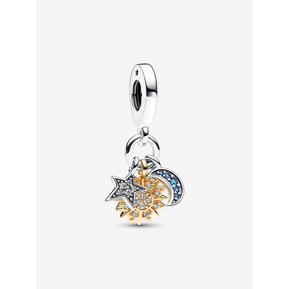 Pandora 14K Gold Plated Sterling Silver Two - Tone Celestial Triple Dangle Charm Image 1