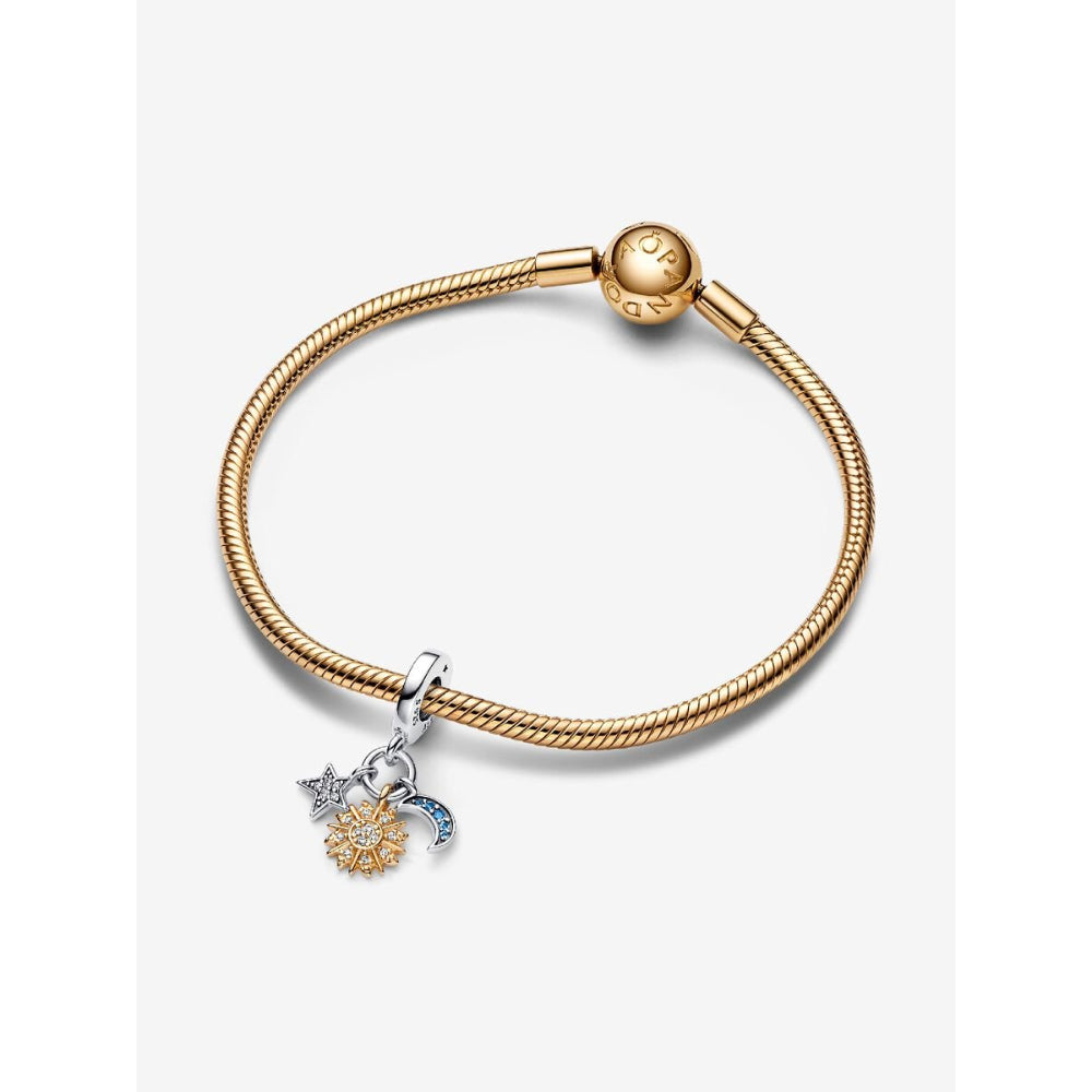 Pandora 14K Gold Plated Sterling Silver Two - Tone Celestial Triple Dangle Charm Image 4
