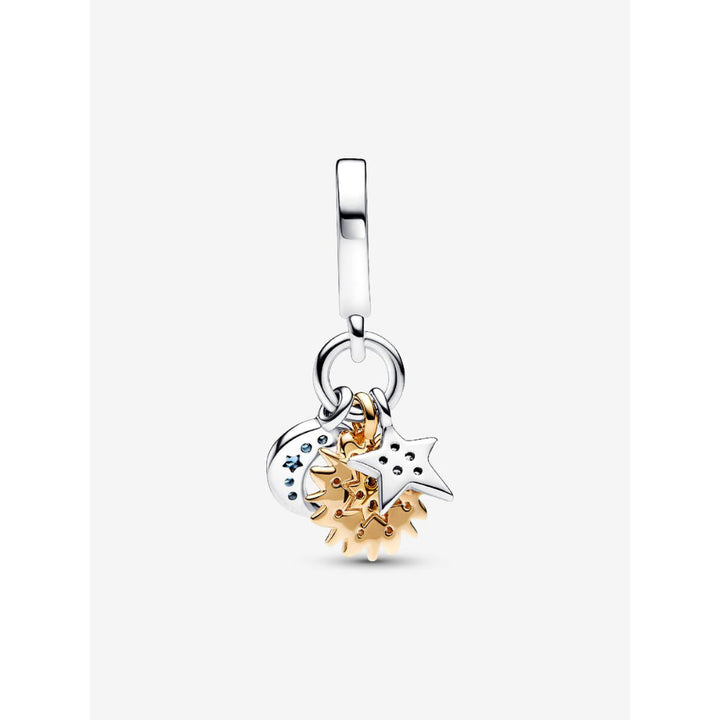 Pandora 14K Gold Plated Sterling Silver Two - Tone Celestial Triple Dangle Charm Image 5