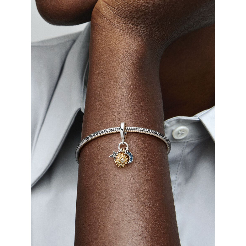 Pandora 14K Gold Plated Sterling Silver Two - Tone Celestial Triple Dangle Charm Image 2
