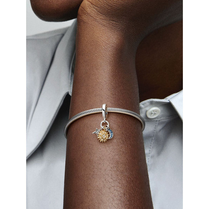 Pandora 14K Gold Plated Sterling Silver Two - Tone Celestial Triple Dangle Charm Image 2