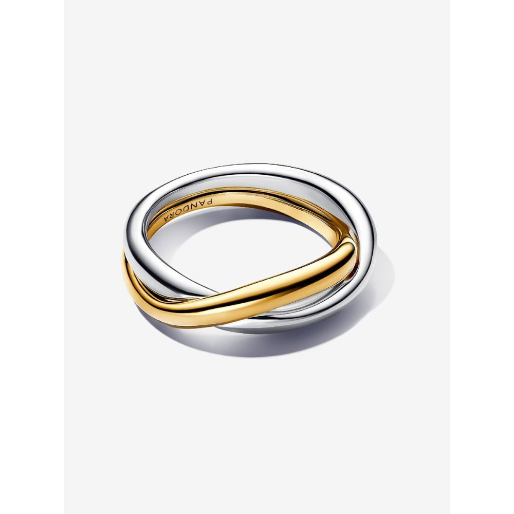 Pandora 14K Gold Plated Sterling Silver Two - Tone Entwined Bands Ring Image 1