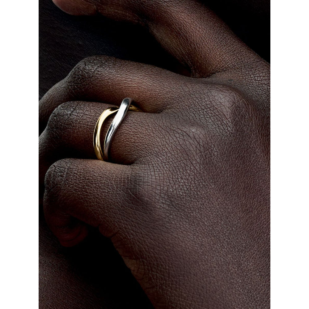 Pandora 14K Gold Plated Sterling Silver Two - Tone Entwined Bands Ring Image 2